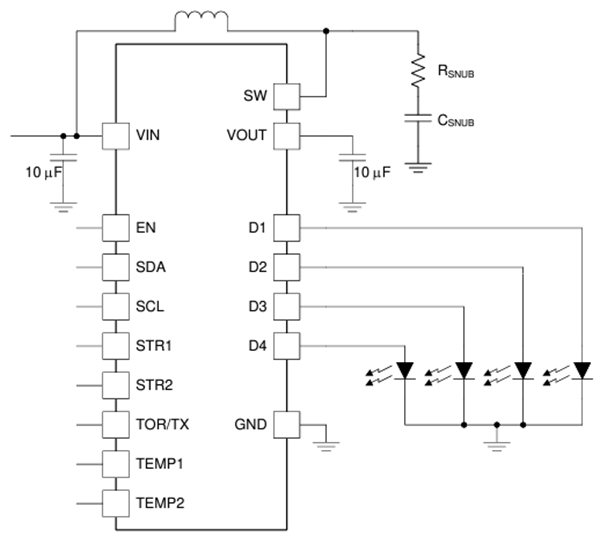 应用电路图 - Texas Instruments LM3645 LED驱动器IC